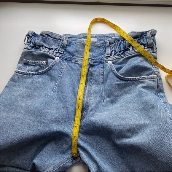 AGOLDE Riya Elasticated Peg Jeans Woman 28 Blue 80s Pleated High Rise NO BELT - Picture 13 of 16